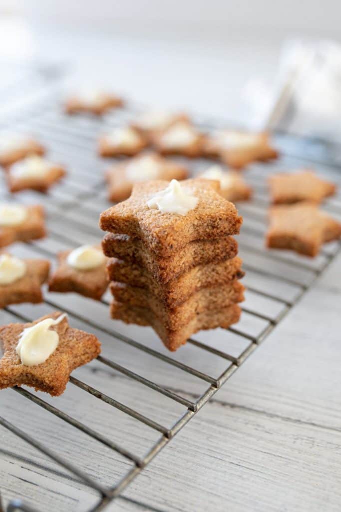 Keto Spice Cookies on a tray from Yellow Glass Dish 