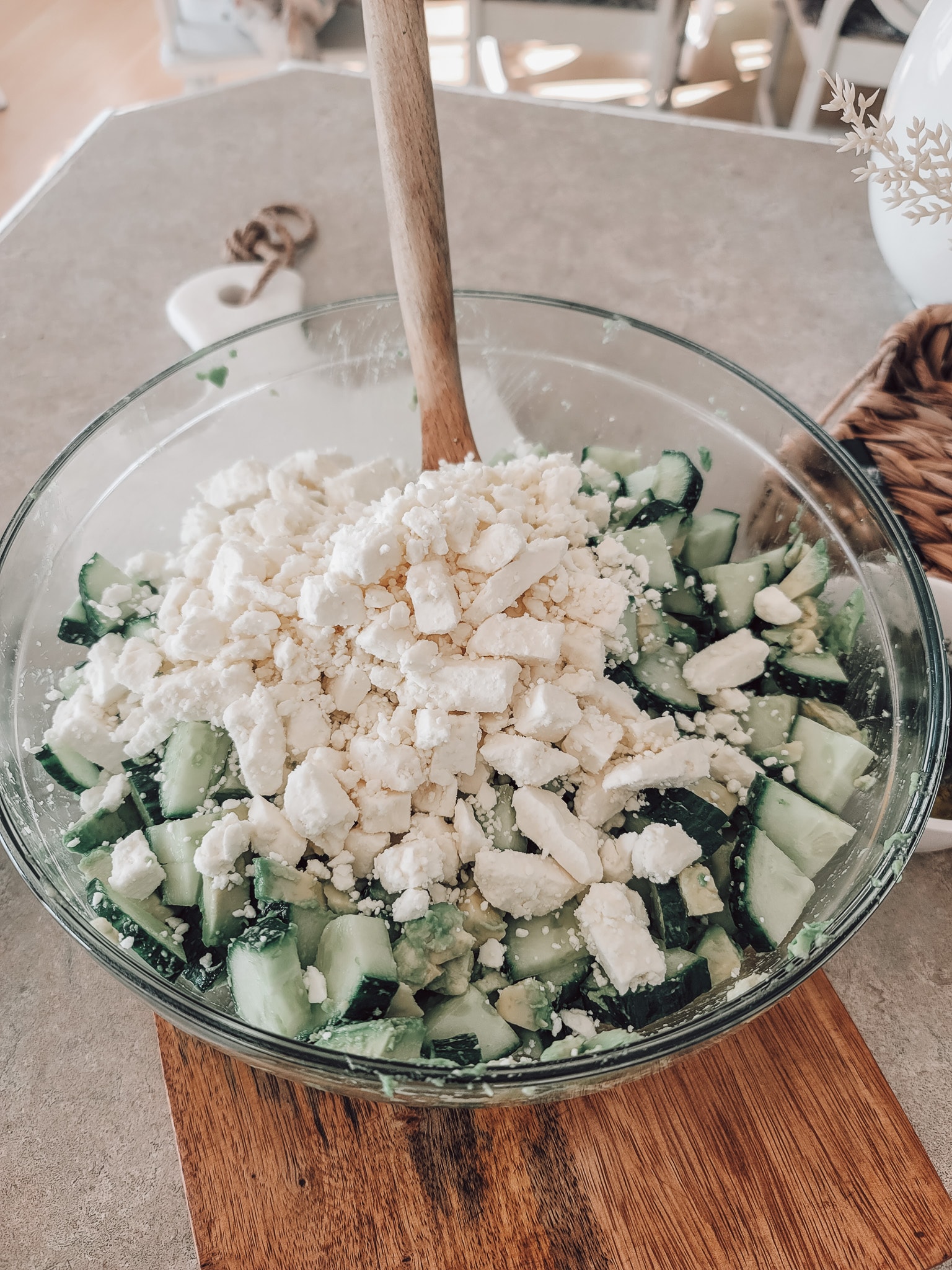 Add Feta cheese and stir again. Avocado Cucumber Salad