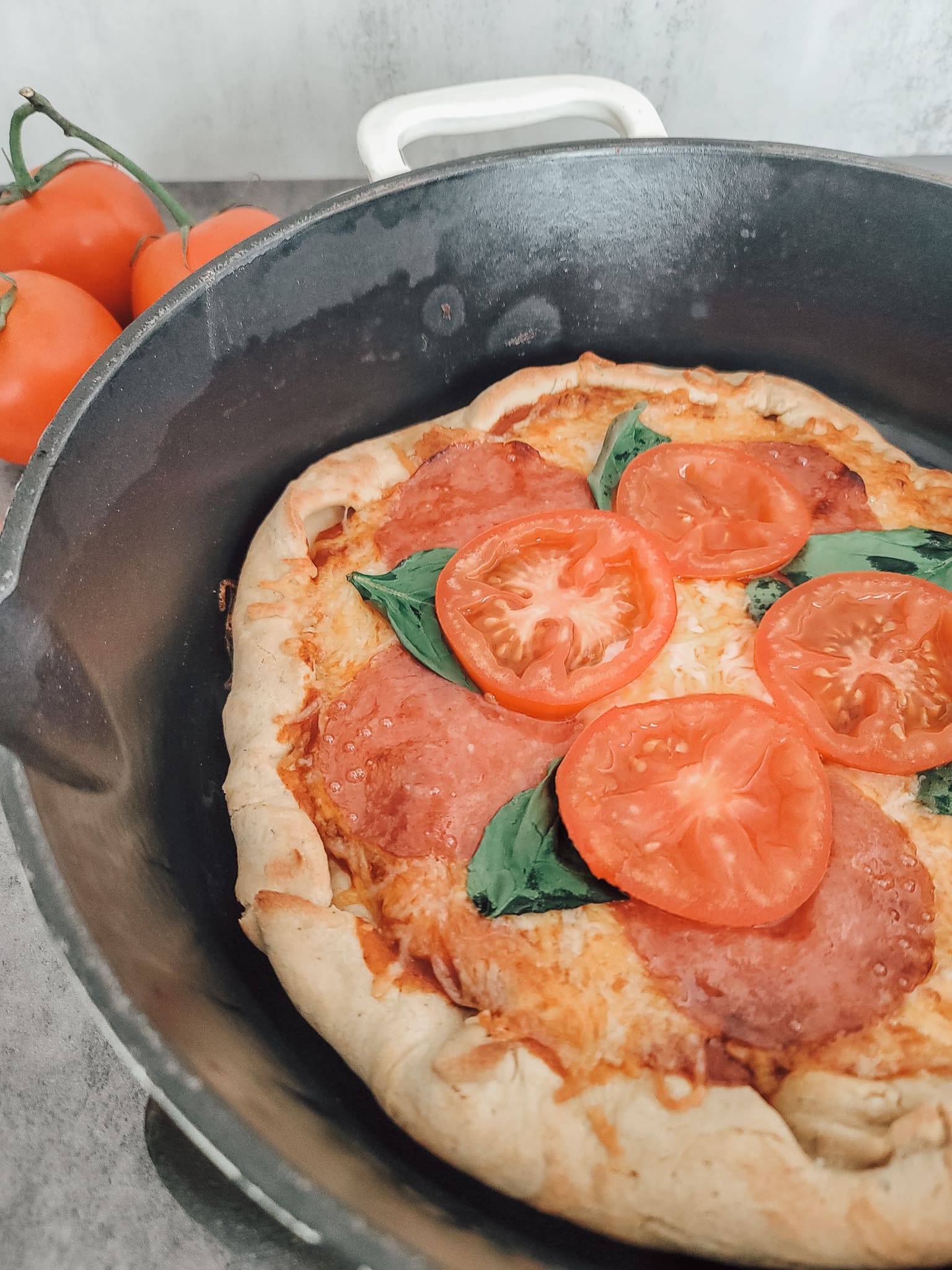 Einkorn pizza dough. Place back in the oven and cook an additional 10 minutes. You can remove the pizza from the cast iron pan with a spatula or serve right from the pan. 
