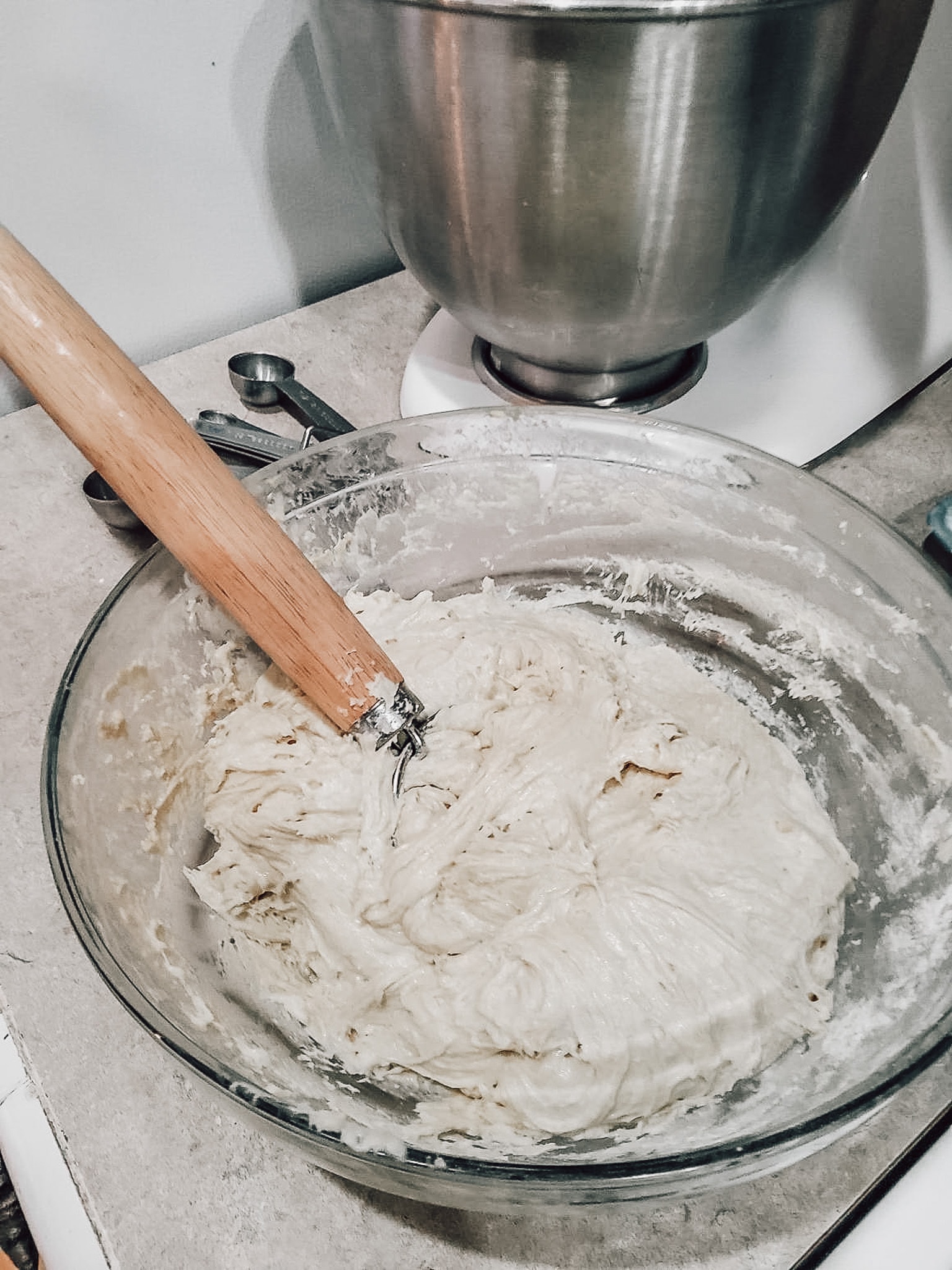 Place plastic wrap over the bowl and allow it to sit at room temperature overnight or 8-24 hours. Add baking powder and baking soda after the 8-24 hours have passed. Einkorn biscuits