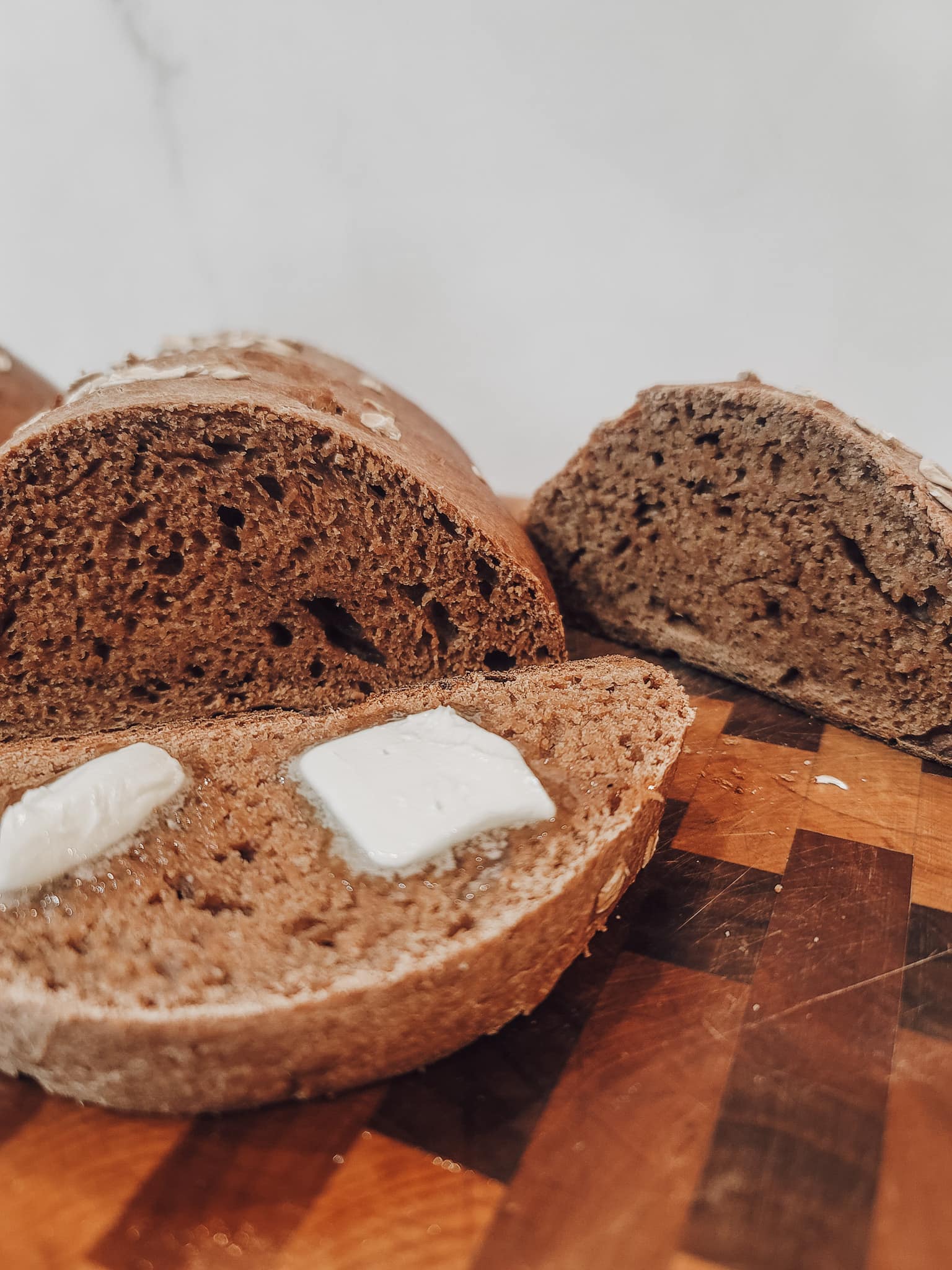 Sourdough brown bread with butter 