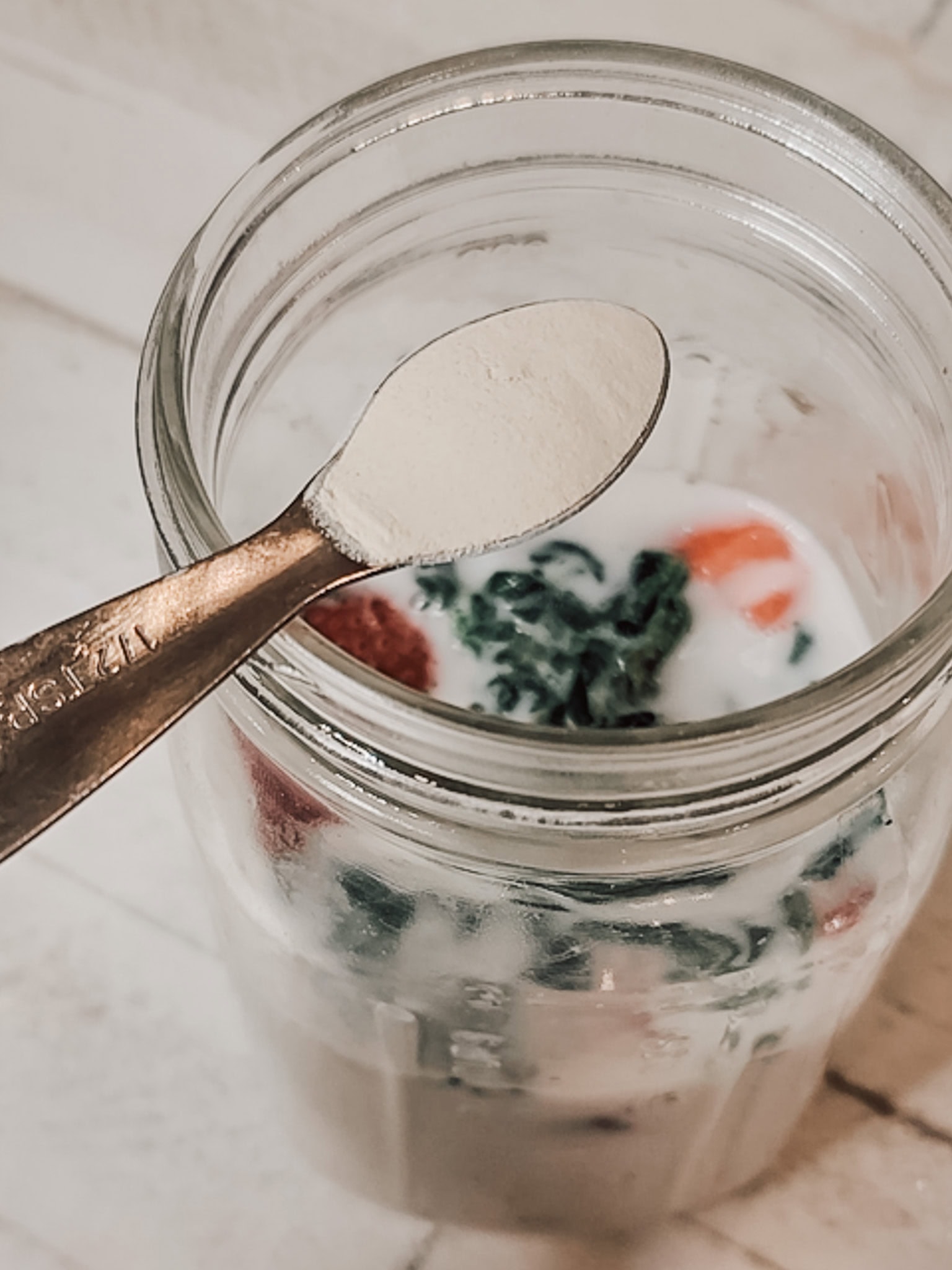 Ashwagandha Smoothie -Add all ingredients except protein powder to a blender.
