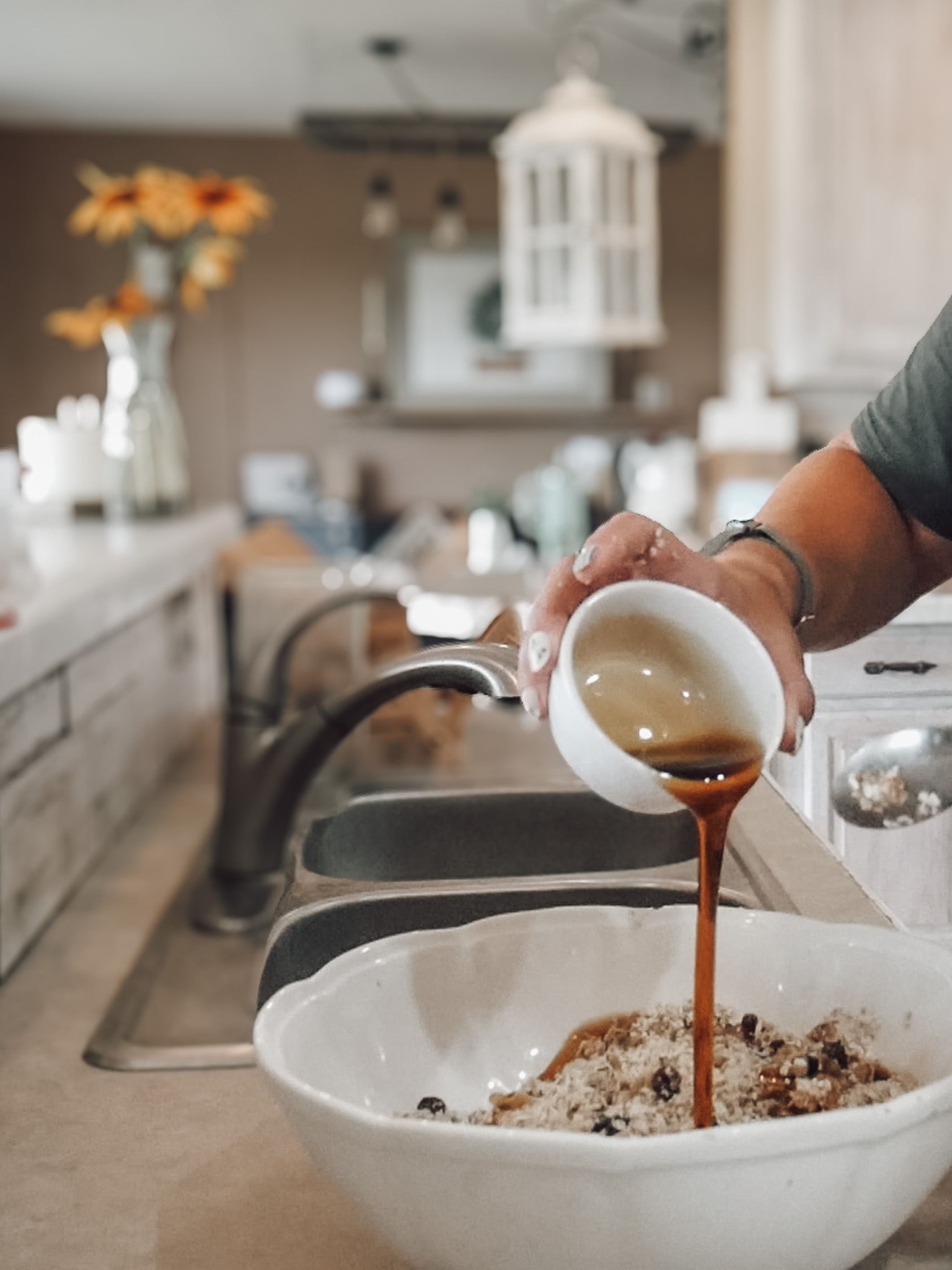 Stir in the creamy peanut butter, maple syrup, and vanilla. Stir until evenly coated. - simple homemade granola recipe