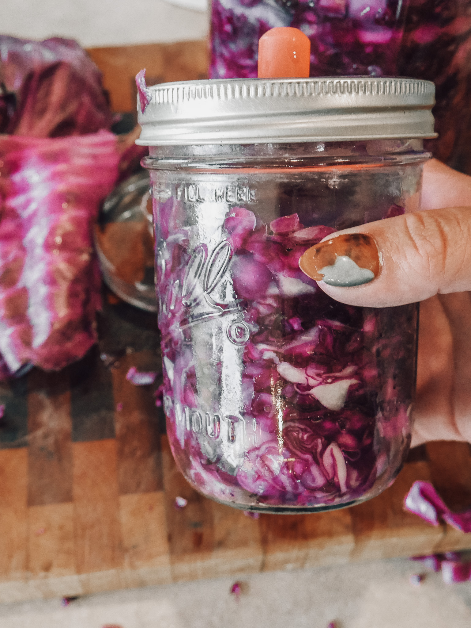 Classic Lacto-Fermented Sauerkraut -Place the jar somewhere out of direct sunlight at room temperature for 1–3 weeks. During this time, you'll notice bubbles forming as carbon dioxide is released. This is a normal sign that fermentation is taking place.